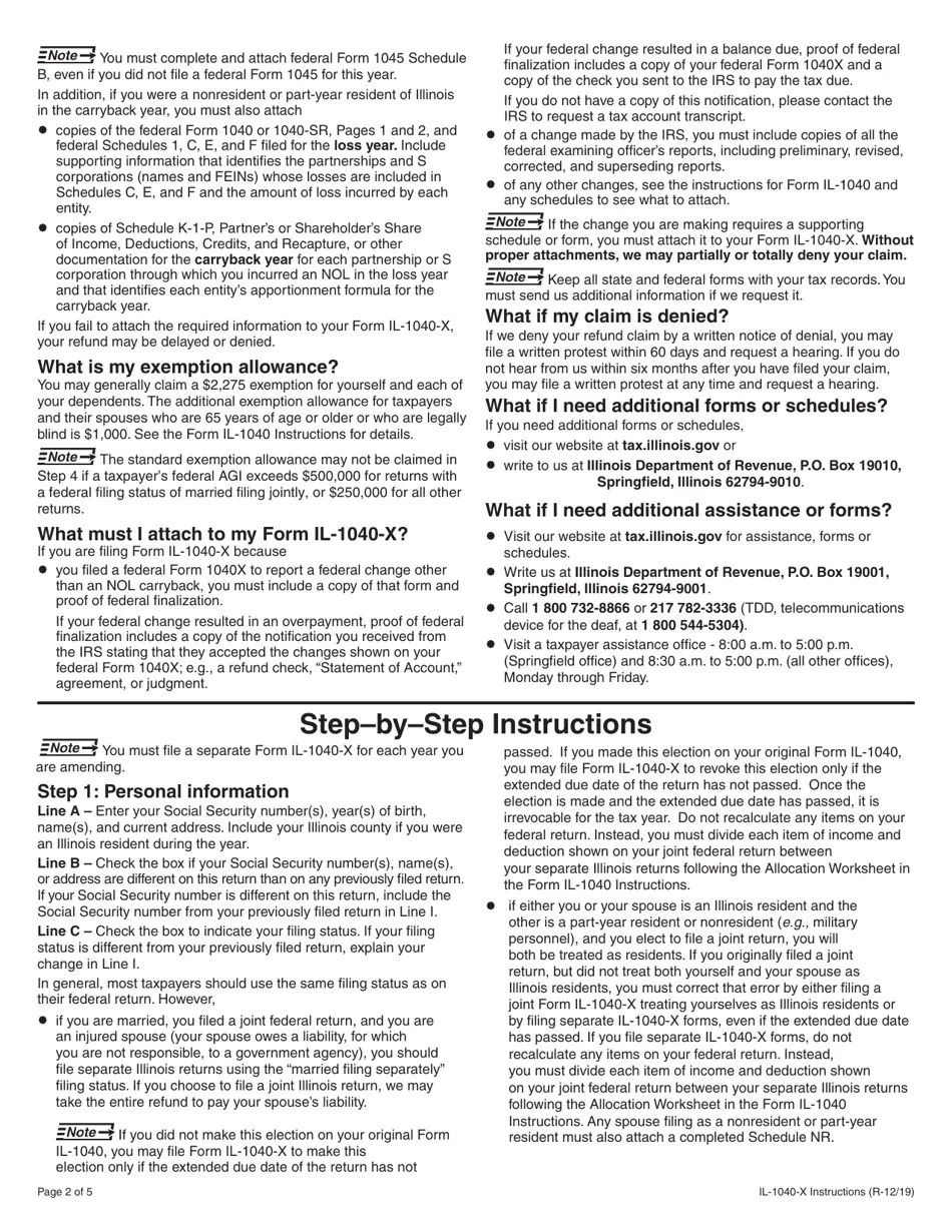 Download Instructions for Form IL1040X Amended Individual Tax