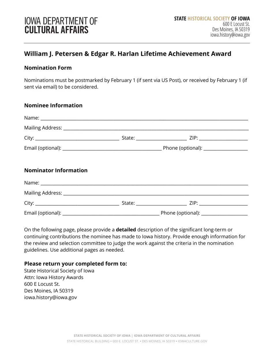 Iowa William J. Petersen & Edgar R. Harlan Lifetime Achievement Award