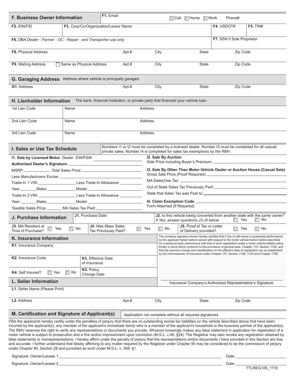 Form TTLREG100 Fill Out, Sign Online and Download Fillable PDF