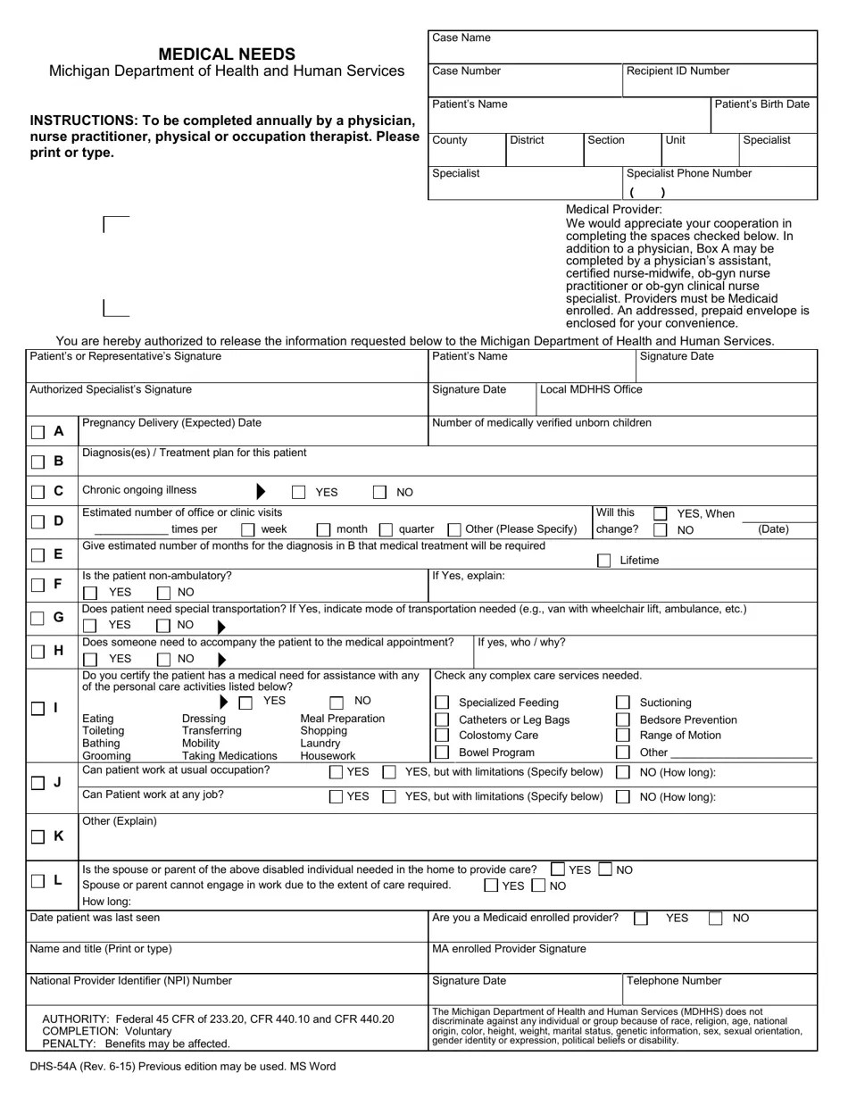 Form DHS54A Fill Out, Sign Online and Download Fillable PDF