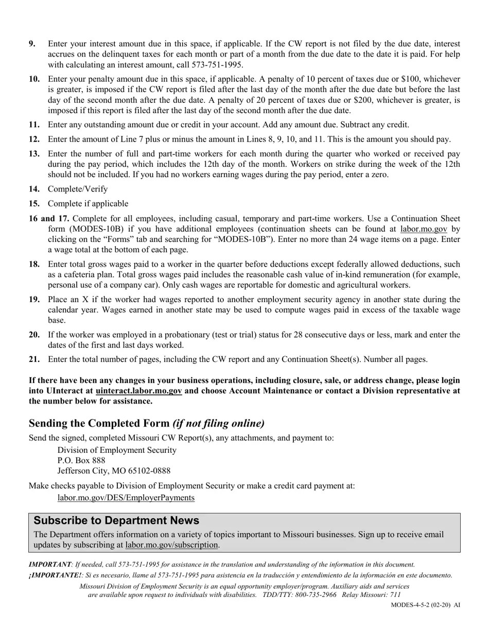 Download Instructions for Form MODES4 Quarterly Contribution and Wage