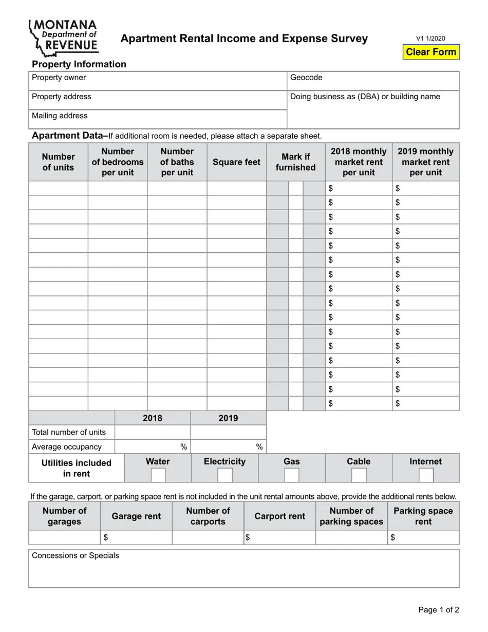 2019 Montana Apartment Rental and Expense Survey Fill Out, Sign Online and Download PDF