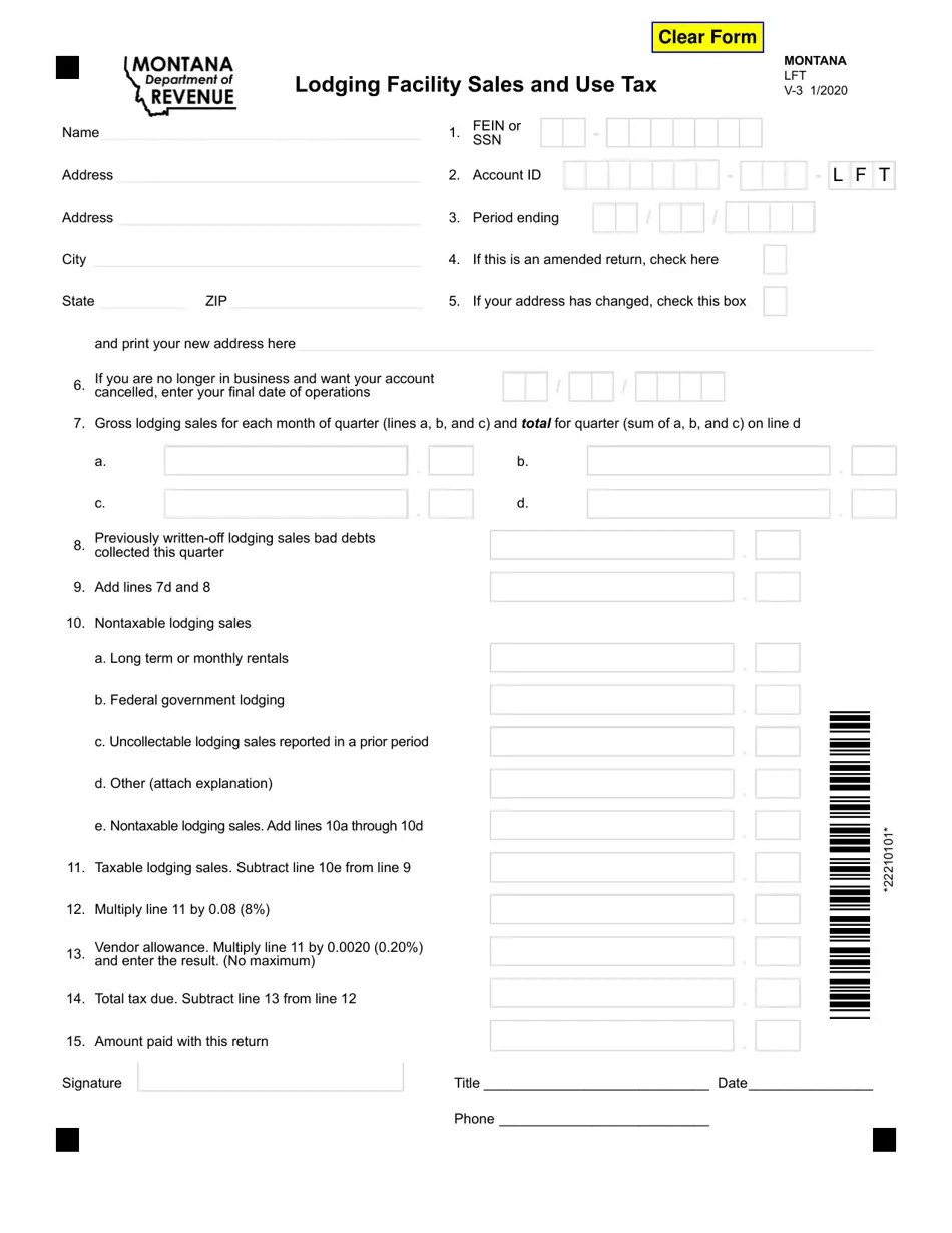 Form LFT Download Fillable PDF or Fill Online Lodging Facility Sales