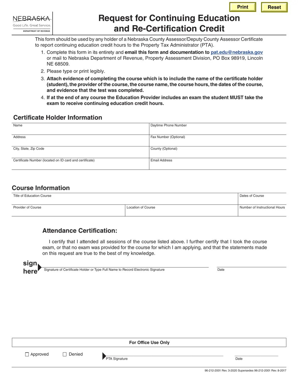 Nebraska Request for Continuing Education and Recertification Credit