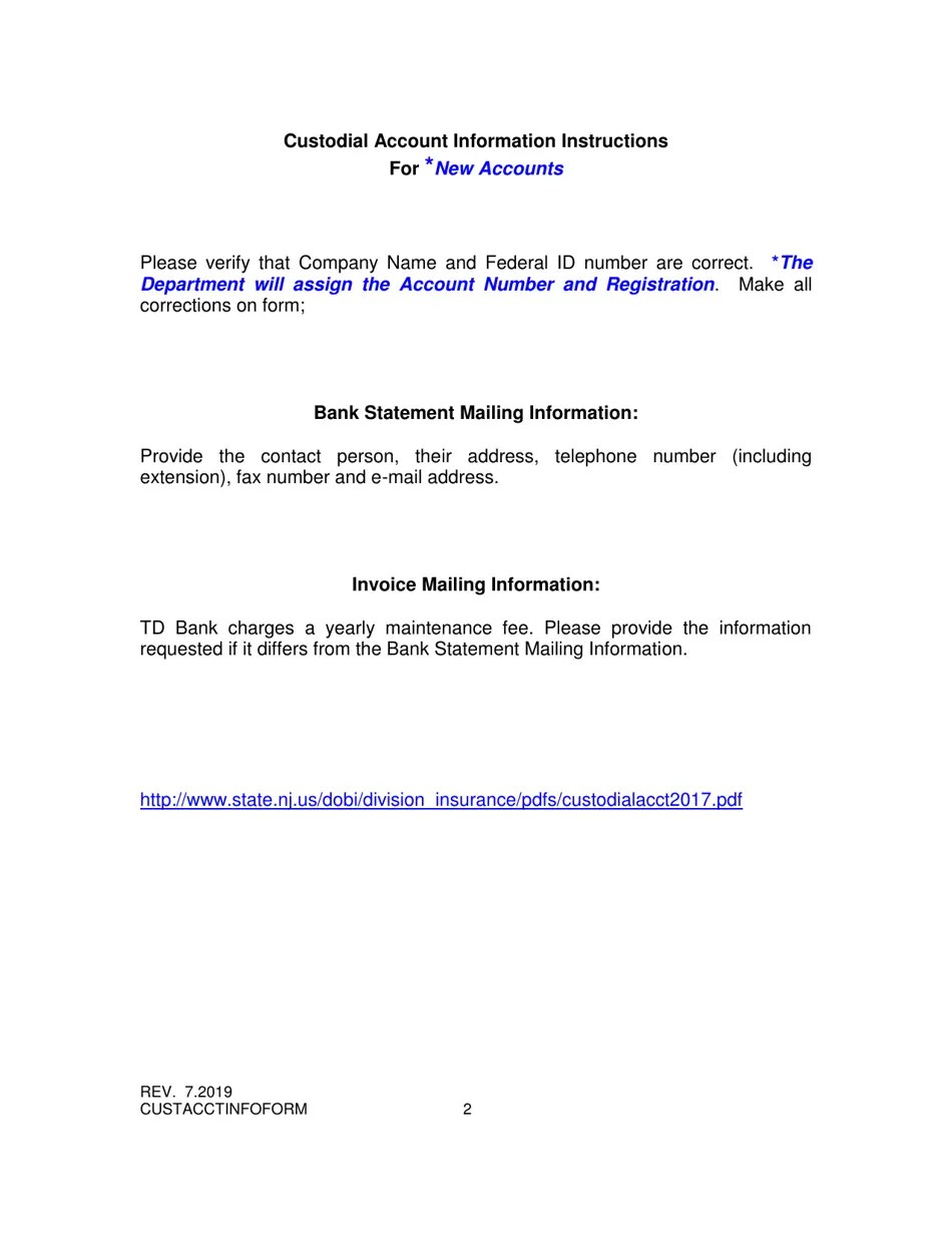 New Jersey New Jersey Dobi Custodial Account Information Form Fill