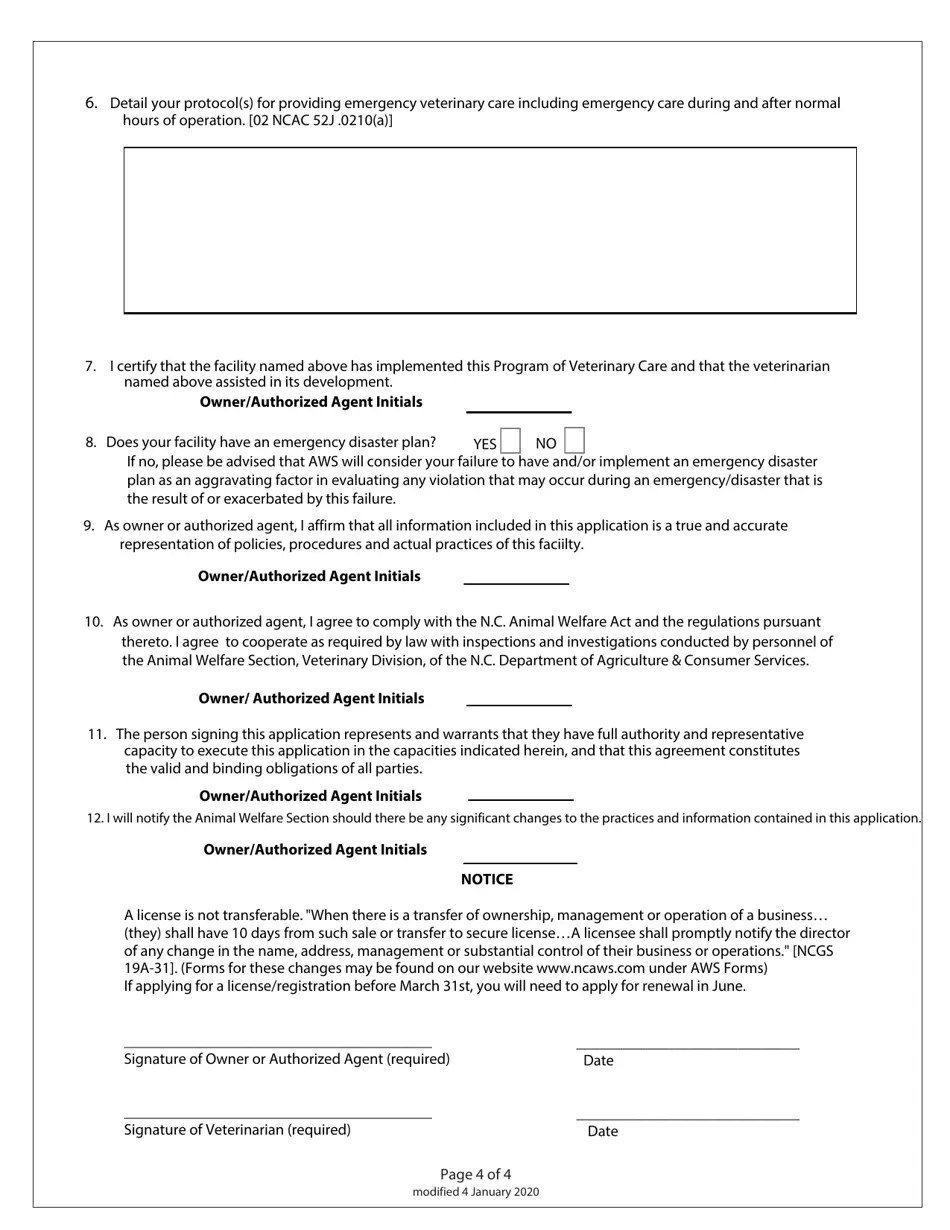 North Carolina License Application / Renewal Application to Operate as Pet Shop Selling Dogs or