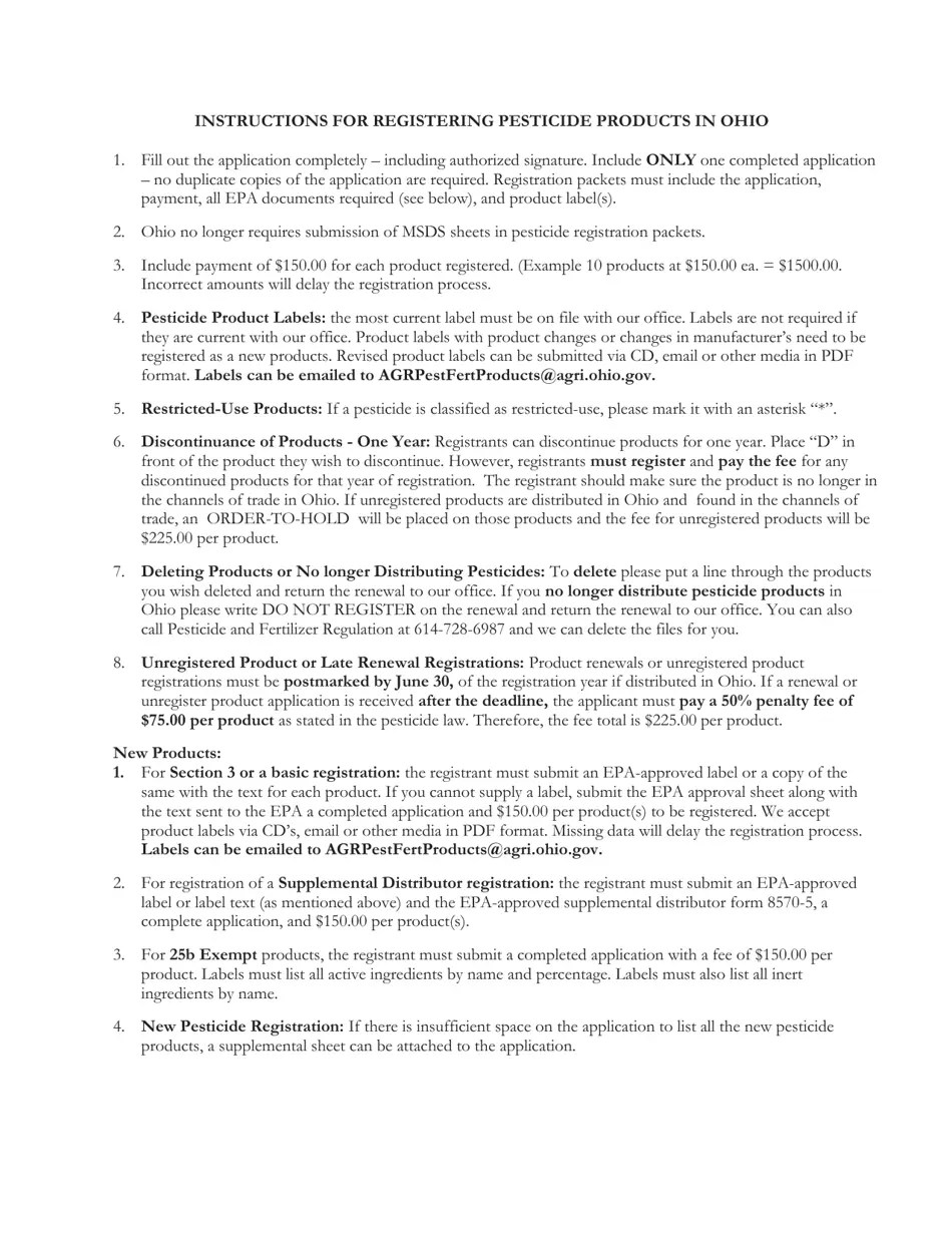 Ohio Ohio Application for Registration of Pesticides Fill Out, Sign Online and Download PDF