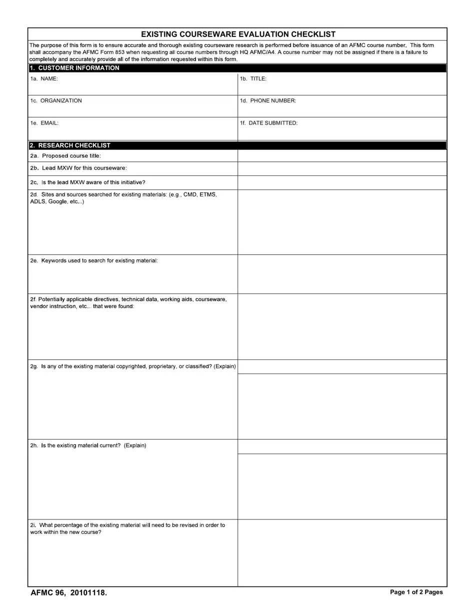 AFMC Form 96 Download Fillable PDF or Fill Online Existing Courseware