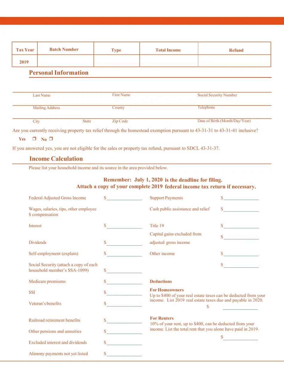 2019 South Dakota Sales or Property Tax Refund for Senior Citizens