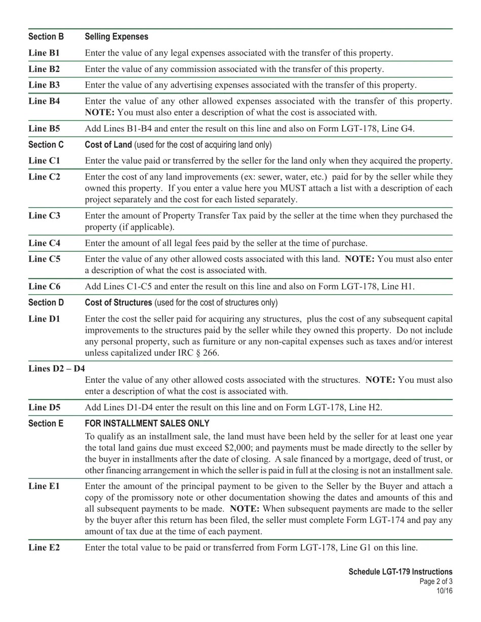 Download Instructions for Schedule LGT179 Vermont Land Gains Schedules
