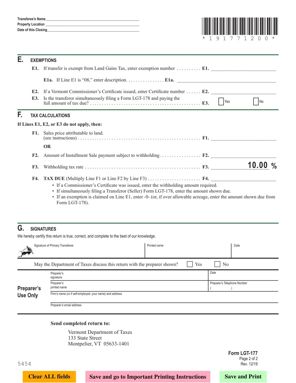 VT Form LGT177 Fill Out, Sign Online and Download Fillable PDF