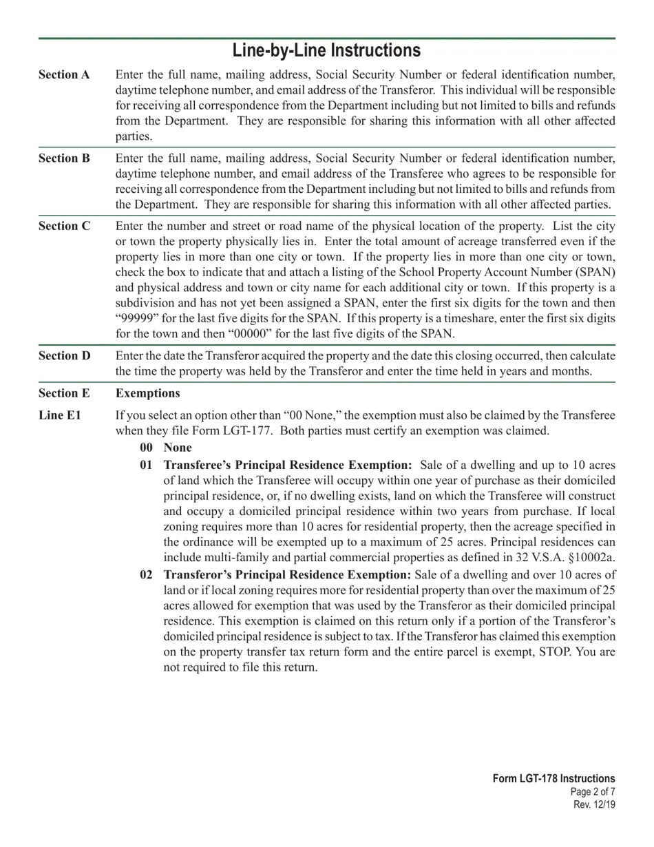 Download Instructions for Form LGT178 Vermont Land Gains Tax Return
