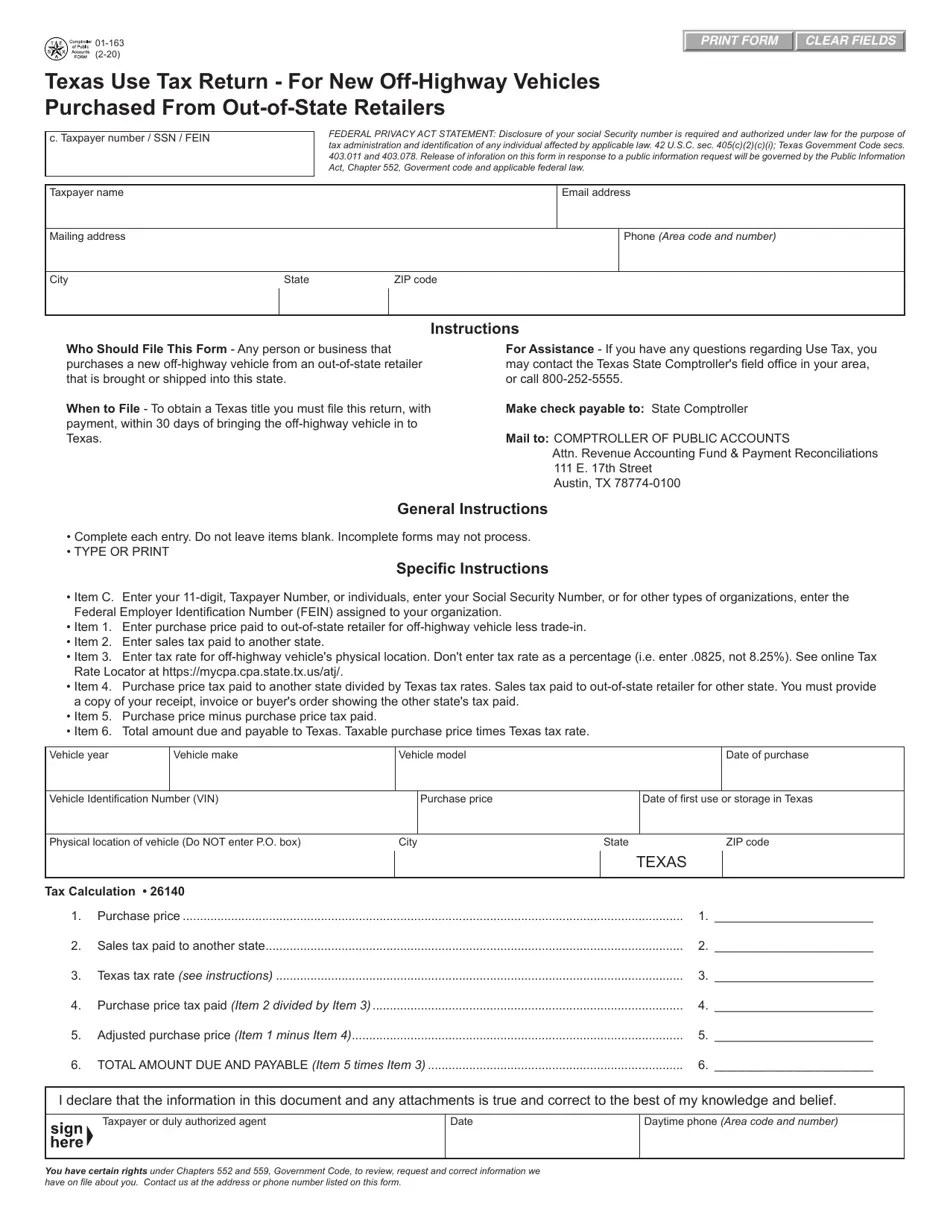 Form 01163 Fill Out, Sign Online and Download Fillable PDF, Texas