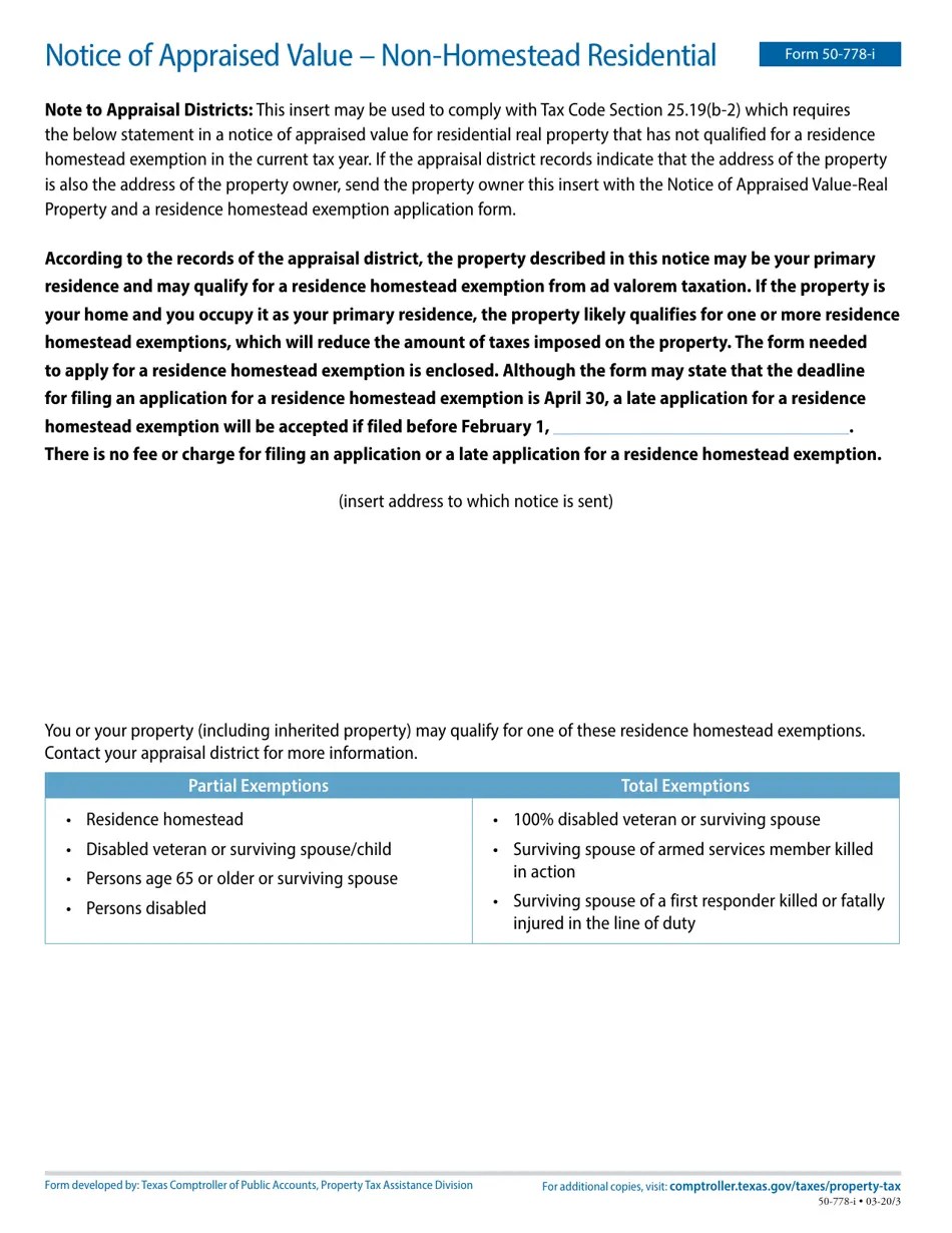 Form 50778I Fill Out, Sign Online and Download Fillable PDF, Texas