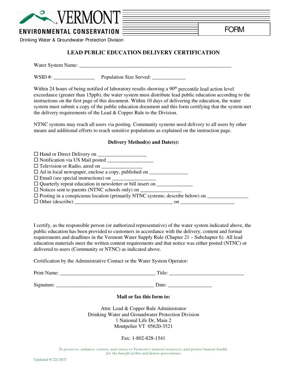 Vermont Public Education Following a Lead Action Level Exceedance