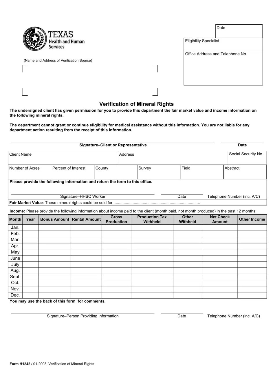Form H1242 Fill Out, Sign Online and Download Fillable PDF, Texas