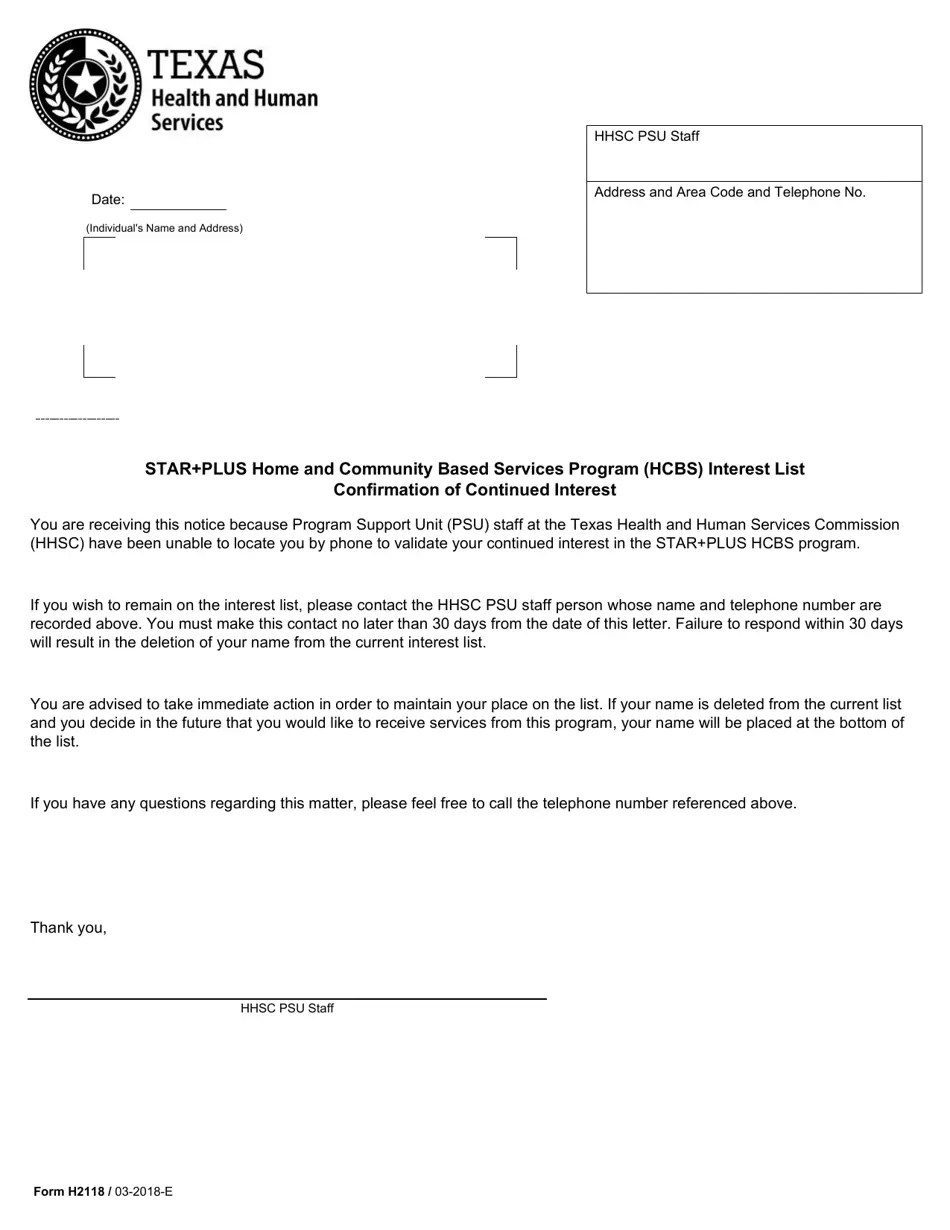 Form H2118 Fill Out, Sign Online and Download Fillable PDF, Texas Templateroller