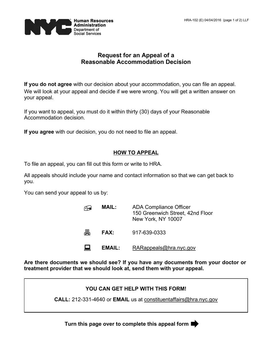 Form HRA102 Fill Out, Sign Online and Download Printable PDF, New