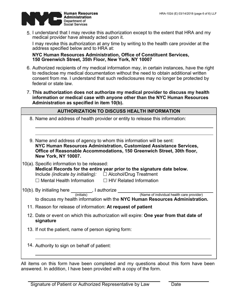 Form HRA102D Fill Out, Sign Online and Download Printable PDF, New(05)