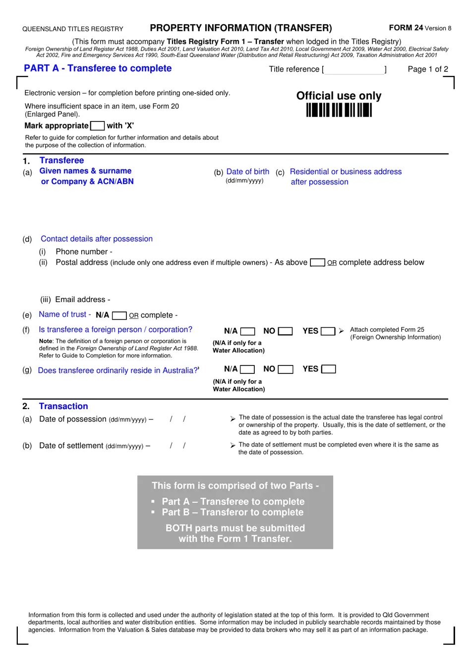 Form 24 Fill Out, Sign Online and Download Fillable PDF, Queensland Australia Templateroller