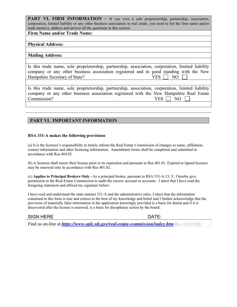 New Hampshire Real Estate Broker Renewal Form Fill Out, Sign Online