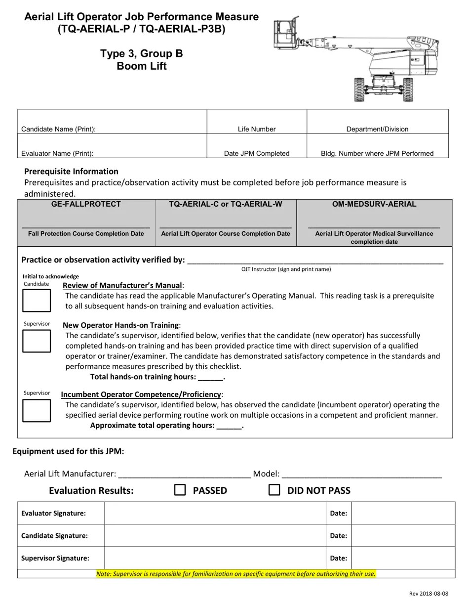Aerial Lift Operator Job Performance Measure (TqAerialP / TqAerial