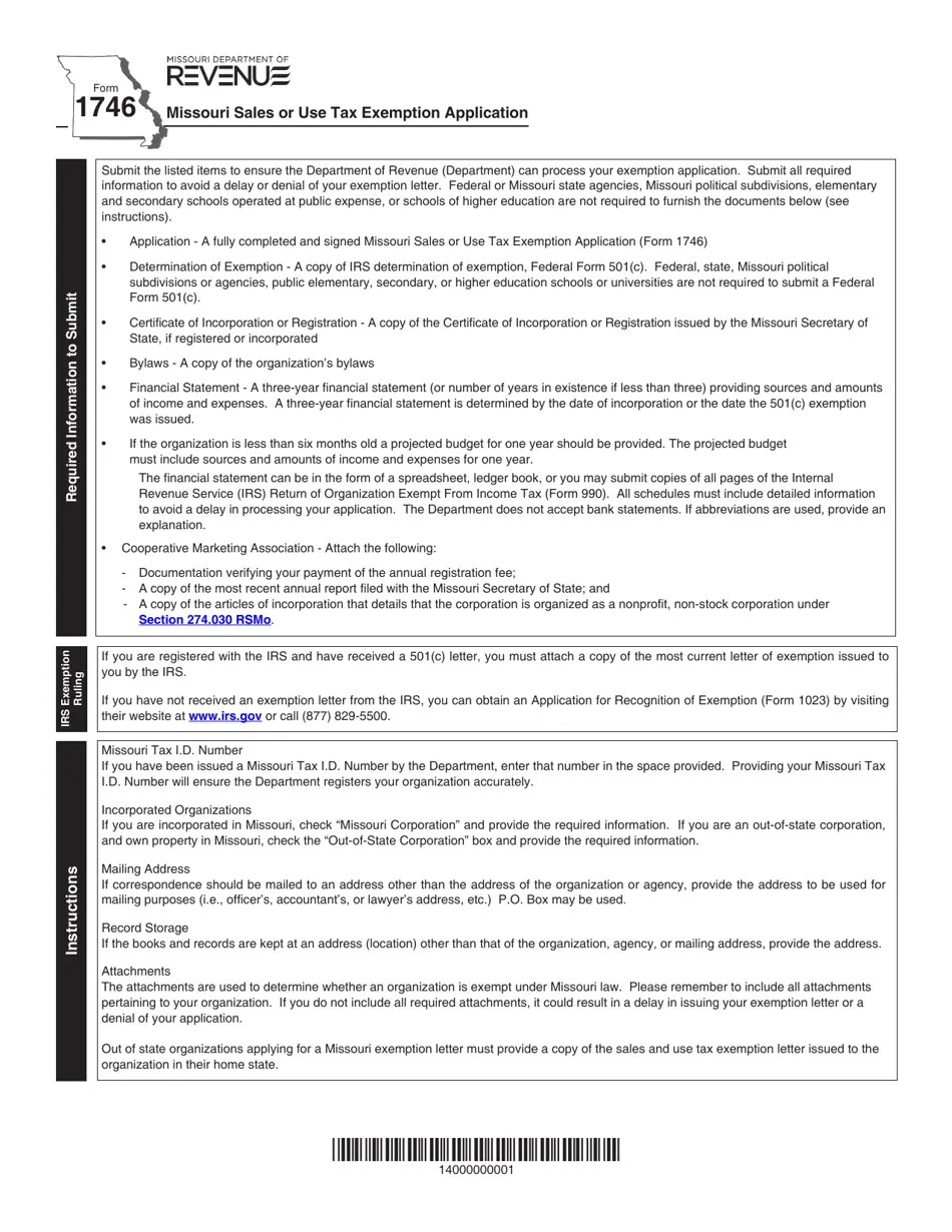 Form 1746 Download Fillable PDF or Fill Online Missouri Sales or Use