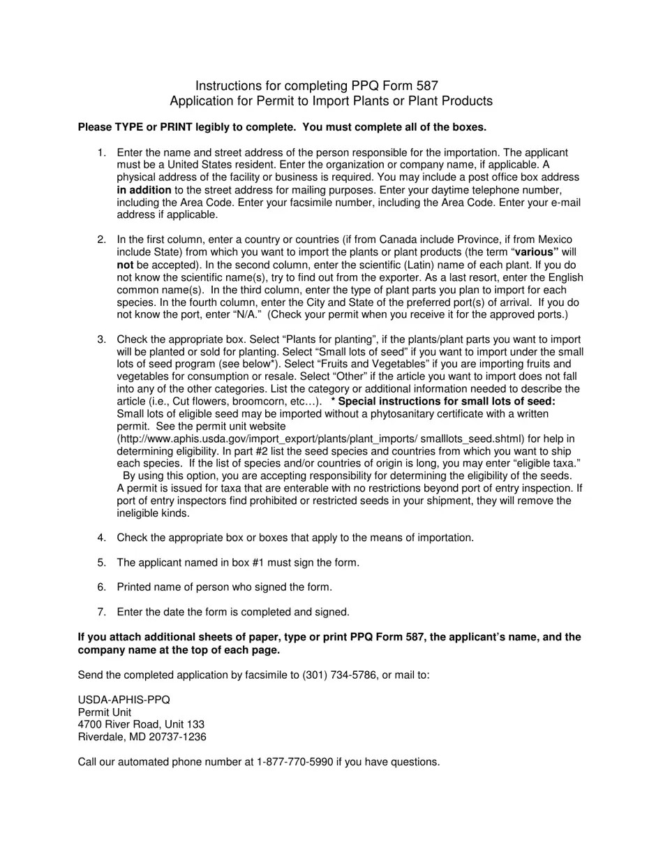 PPQ Form 587 Fill Out, Sign Online and Download Fillable PDF