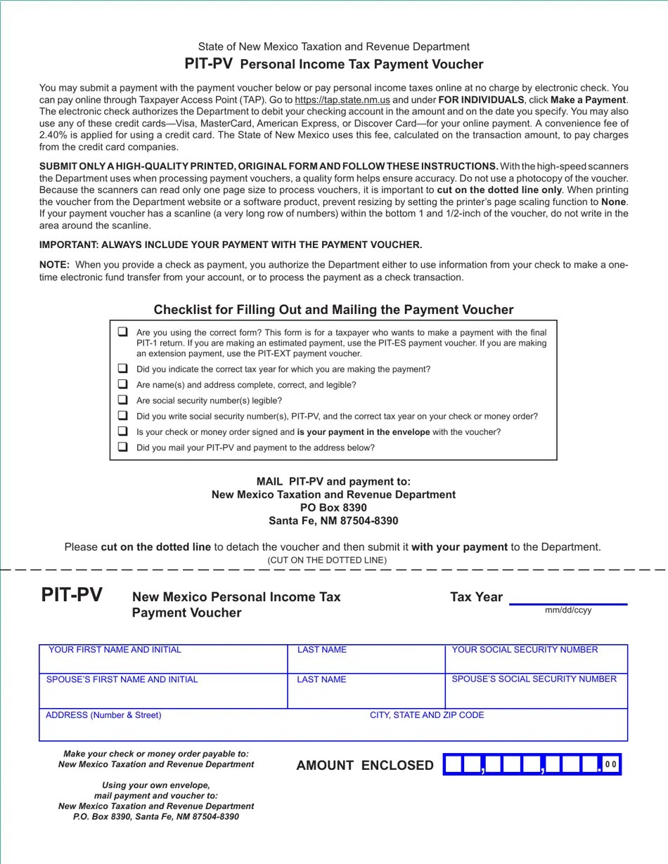Form PITPV Fill Out, Sign Online and Download Printable PDF, New