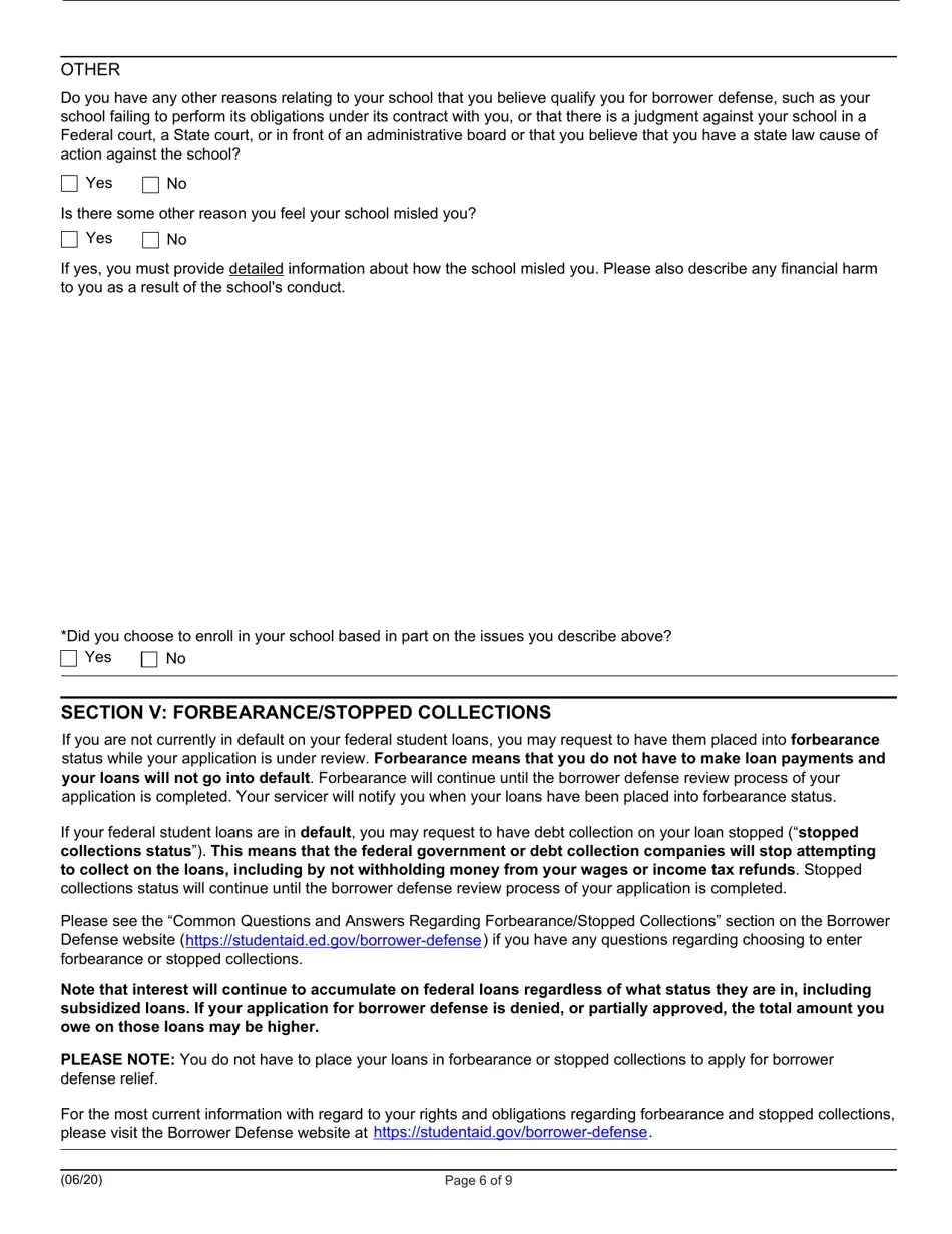 Application for Borrower Defense to Loan Repayment Fill Out, Sign