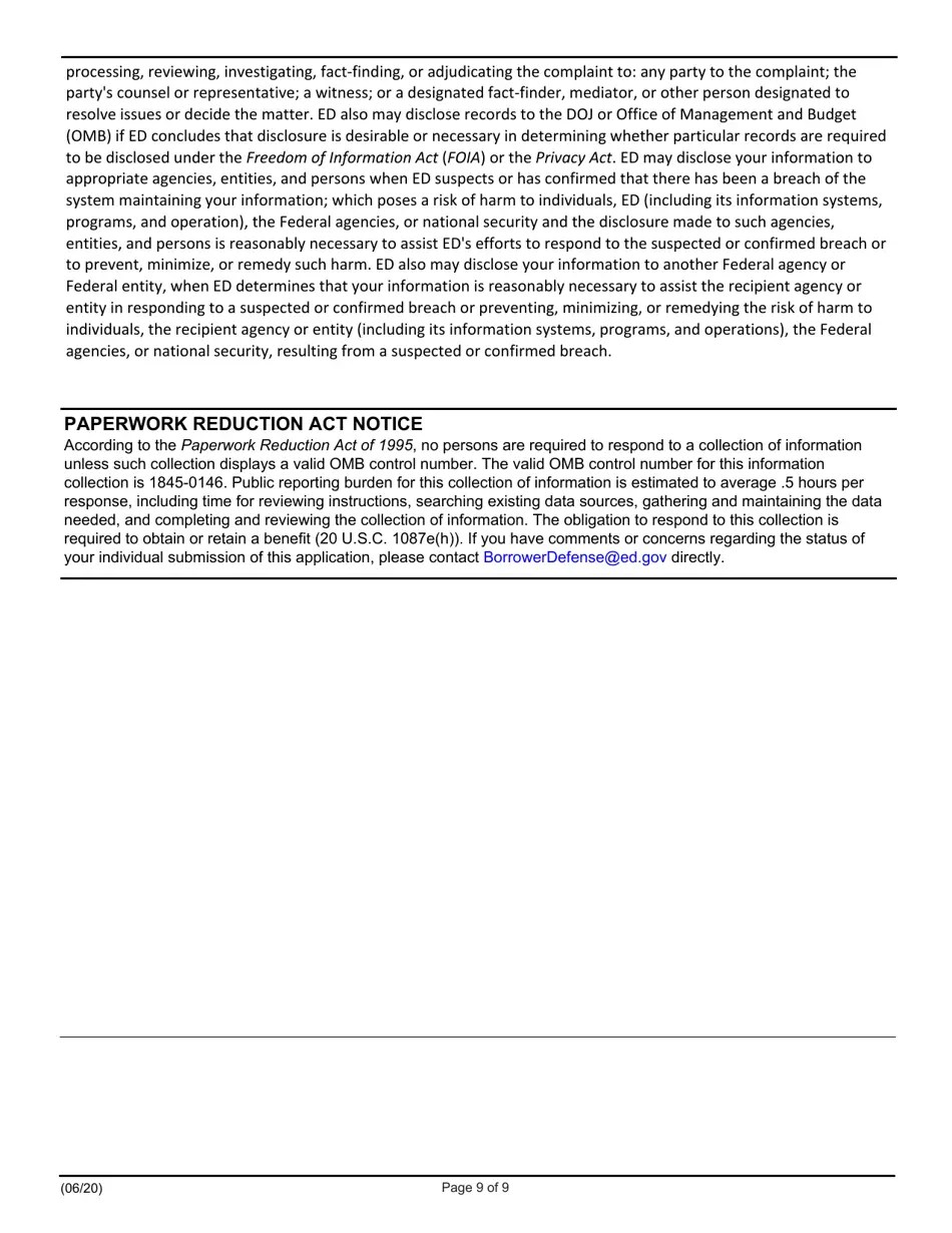 Application for Borrower Defense to Loan Repayment Fill Out, Sign