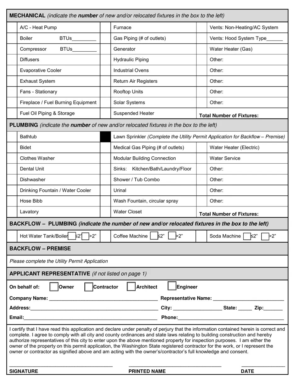 City of Auburn, Washington Mechanical / Plumbing Permit Application