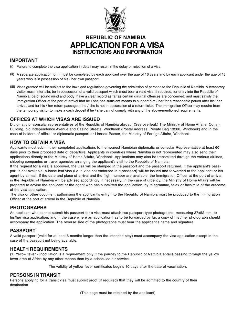 Namibia Namibia Visa Application Form Fill Out, Sign Online and