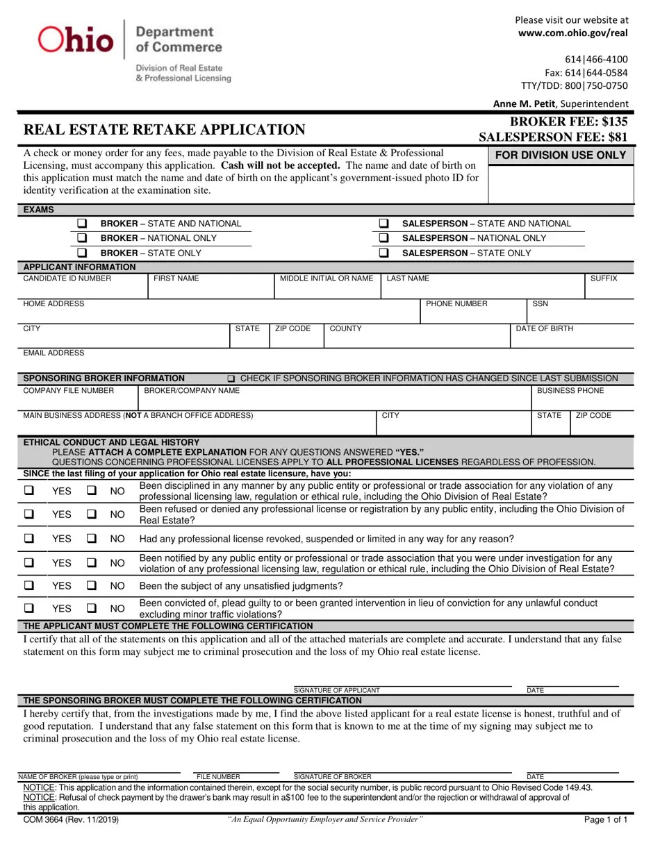 Form COM3664 Fill Out, Sign Online and Download Fillable PDF, Ohio