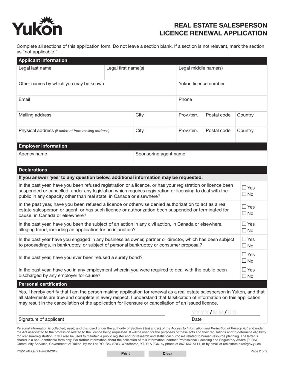 Form YG5194 Fill Out, Sign Online and Download Fillable PDF, Yukon
