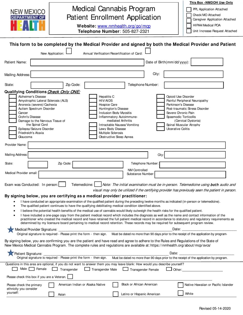New Mexico Medical Cannabis Program Patient Enrollment Application