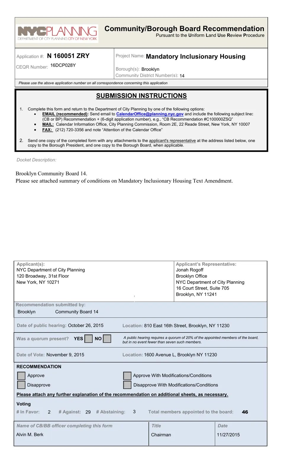 New York City Community/Borough Board Fill Out, Sign