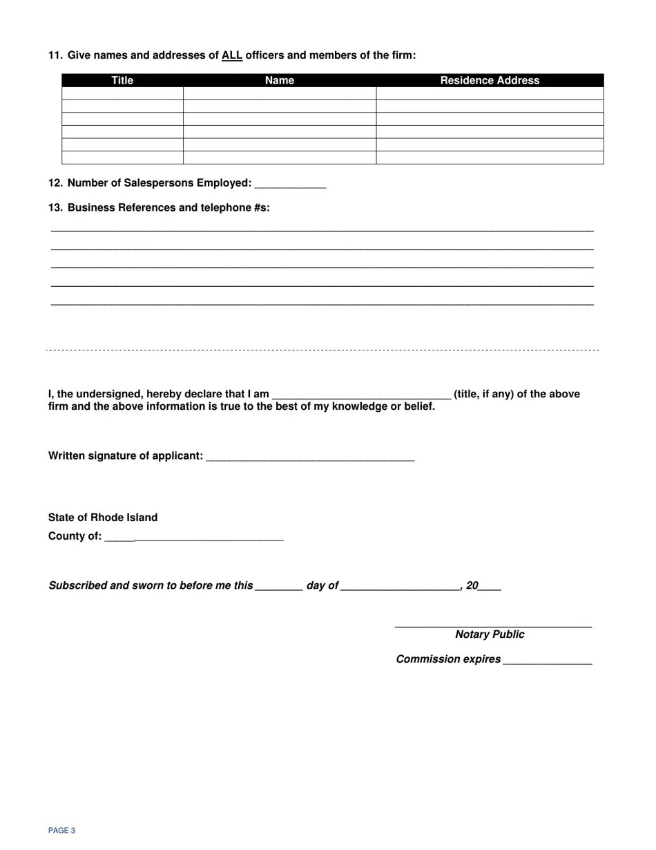 Rhode Island Transfer Application for Motor Vehicle Dealer's License