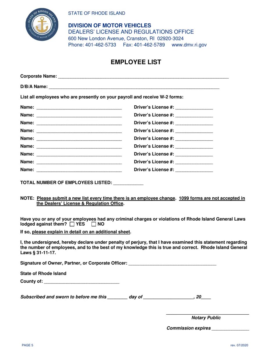 Rhode Island Transfer Application for Motor Vehicle Dealer's License