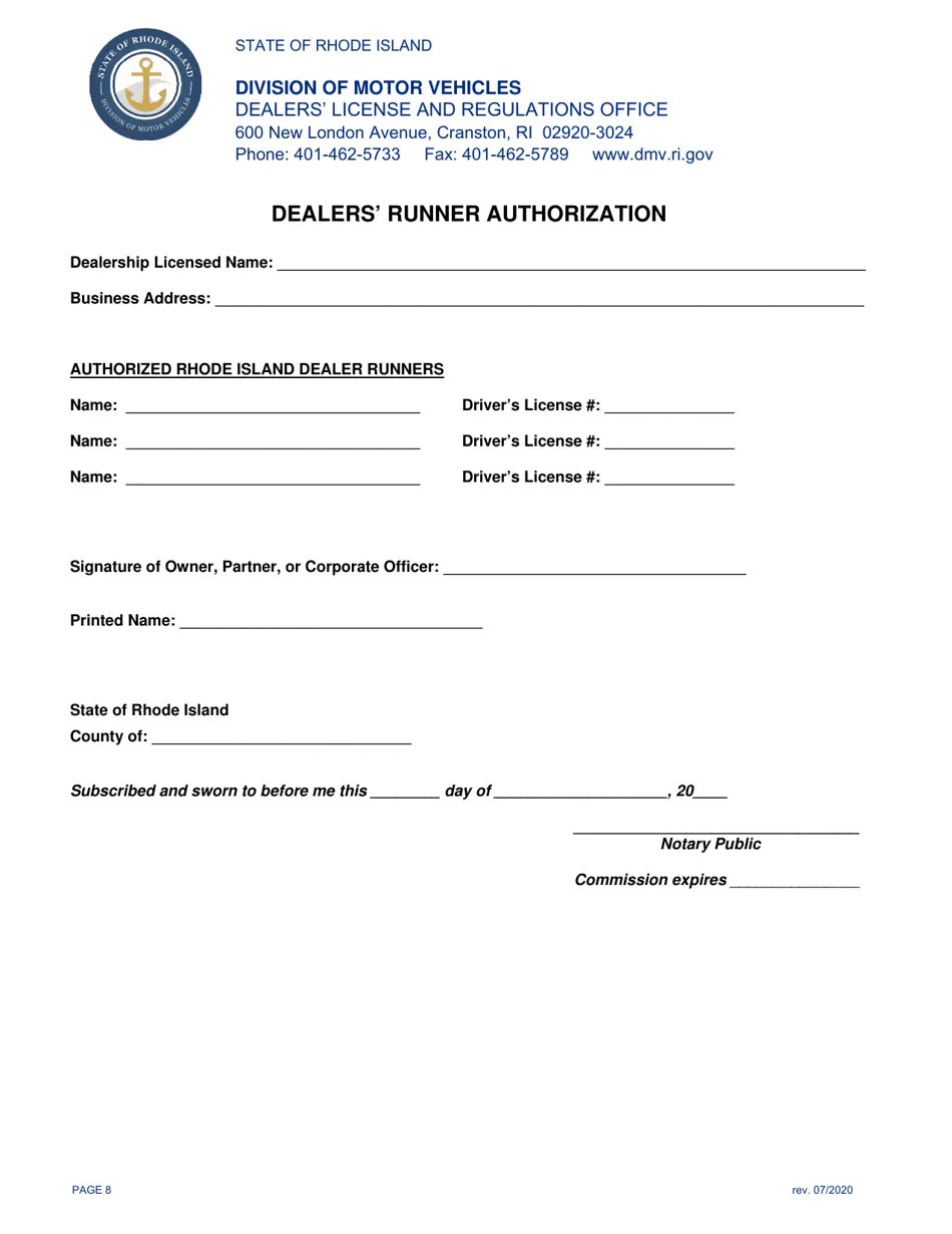 Rhode Island Application for Motor Vehicle Dealer's License Fill Out
