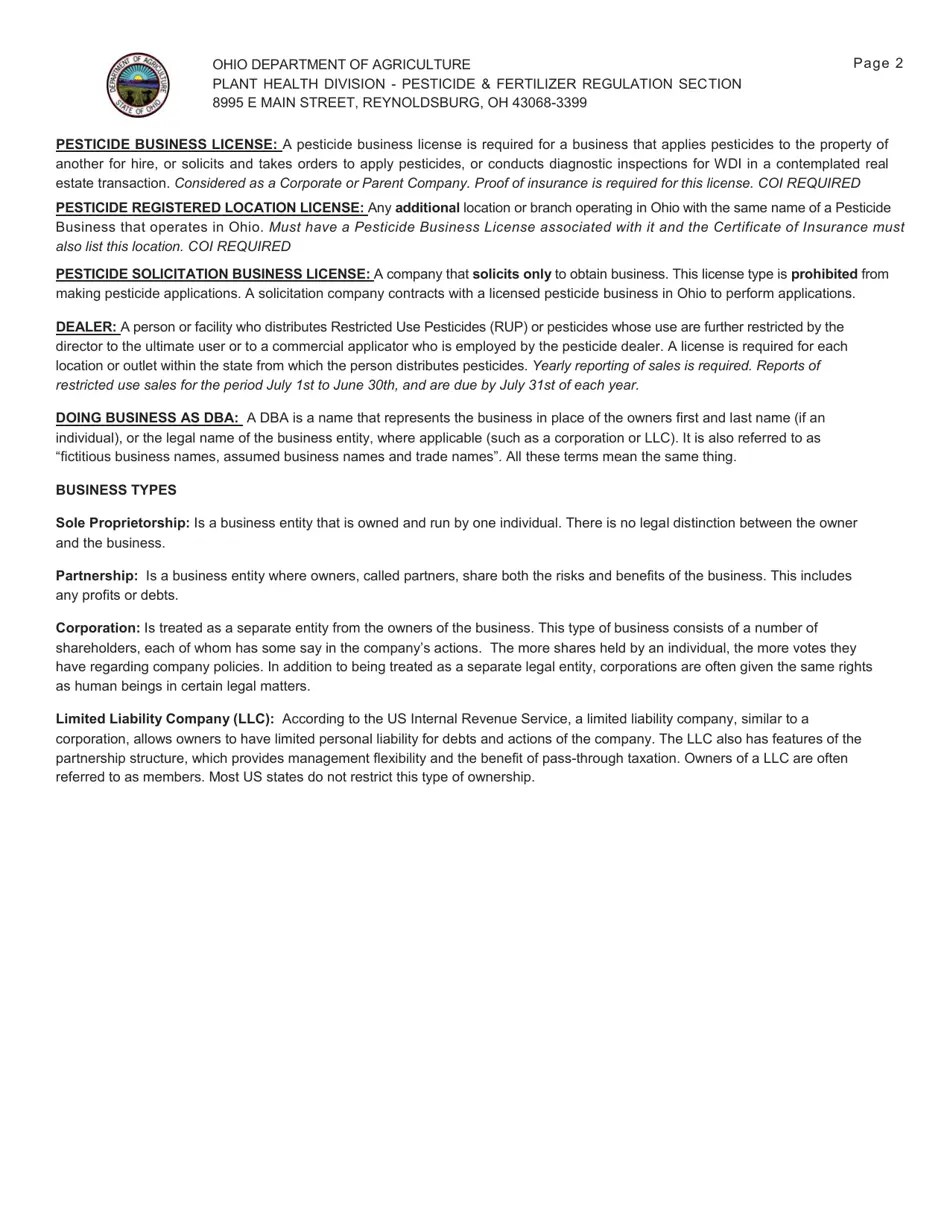 2021 Ohio New Pesticide Business License Application Fill Out, Sign Online and Download PDF