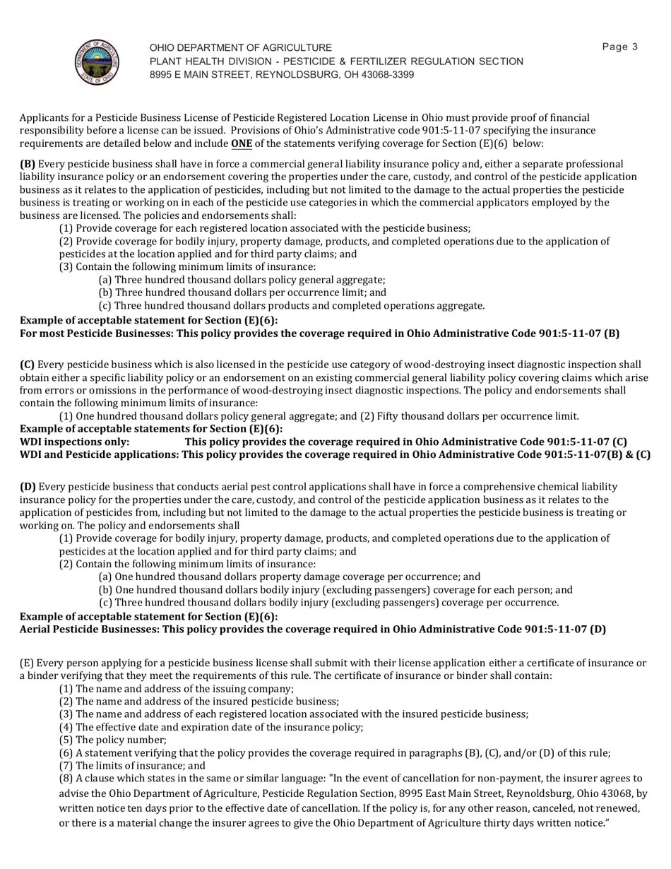 2021 Ohio New Pesticide Business License Application Fill Out, Sign