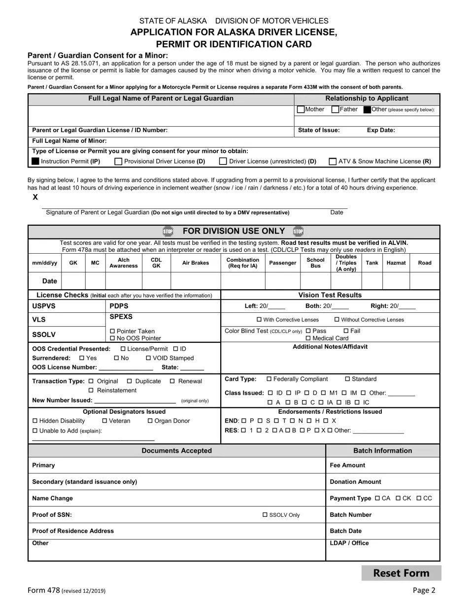 Form 478 Download Fillable PDF or Fill Online Application for Alaska