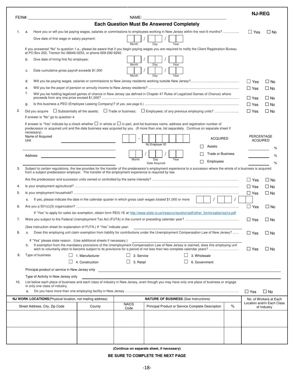 Form NJREG Fill Out, Sign Online and Download Fillable PDF, New