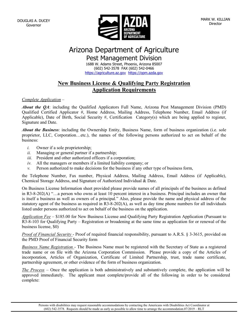 Arizona New Business License and Qualifying Party Registration