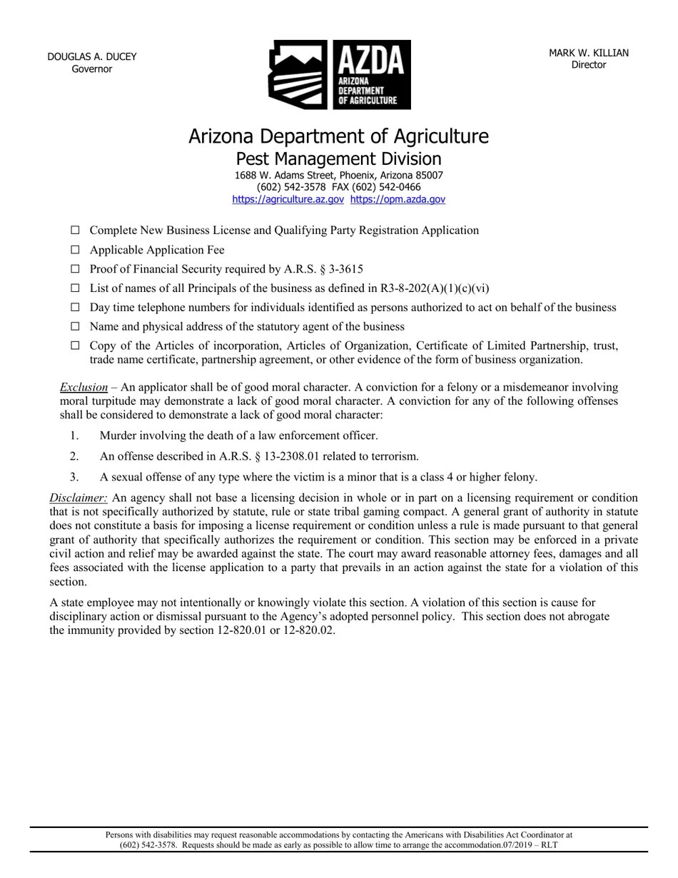 Arizona New Business License and Qualifying Party Registration