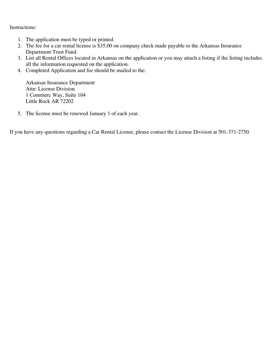 Form AIDLICAR Download Fillable PDF or Fill Online Rental Car Company Application, Arkansas