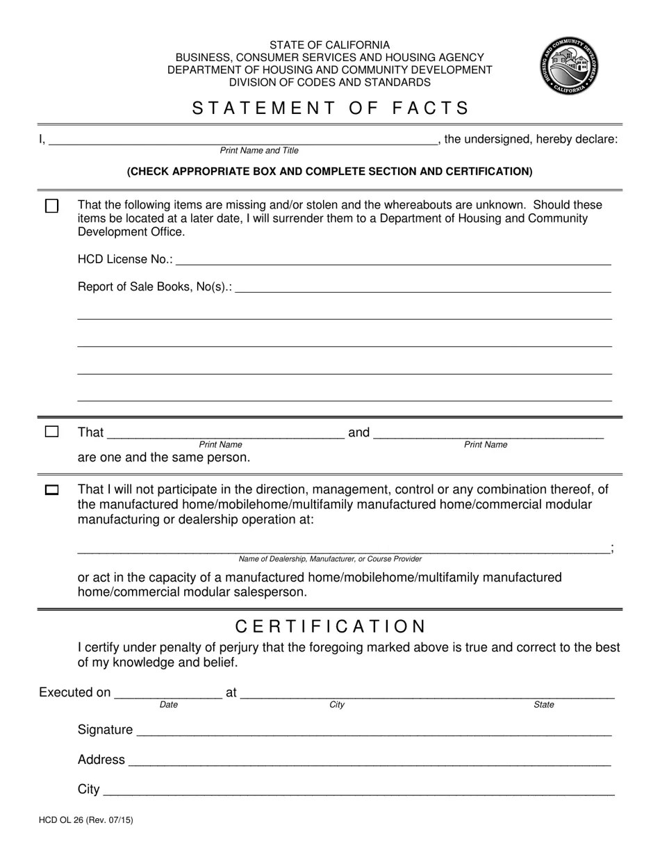 Form HCD OL26 Fill Out, Sign Online and Download Fillable PDF(08)
