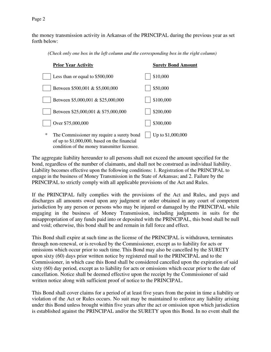 Arkansas Surety Bond Form Fill Out, Sign Online and Download PDF