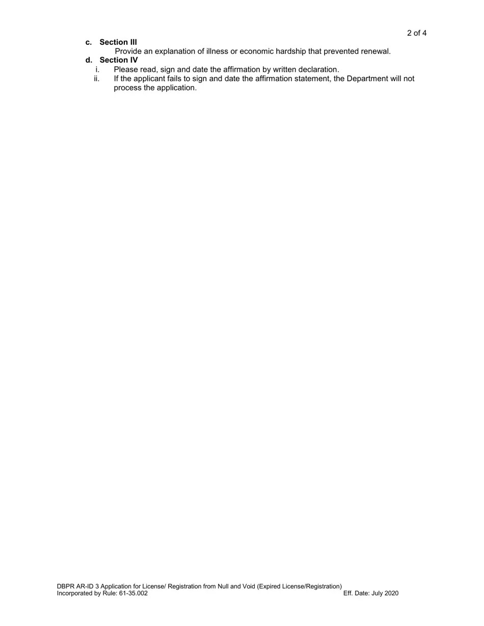 Form DBPR ARID3 Download Printable PDF or Fill Online Reinstatement of